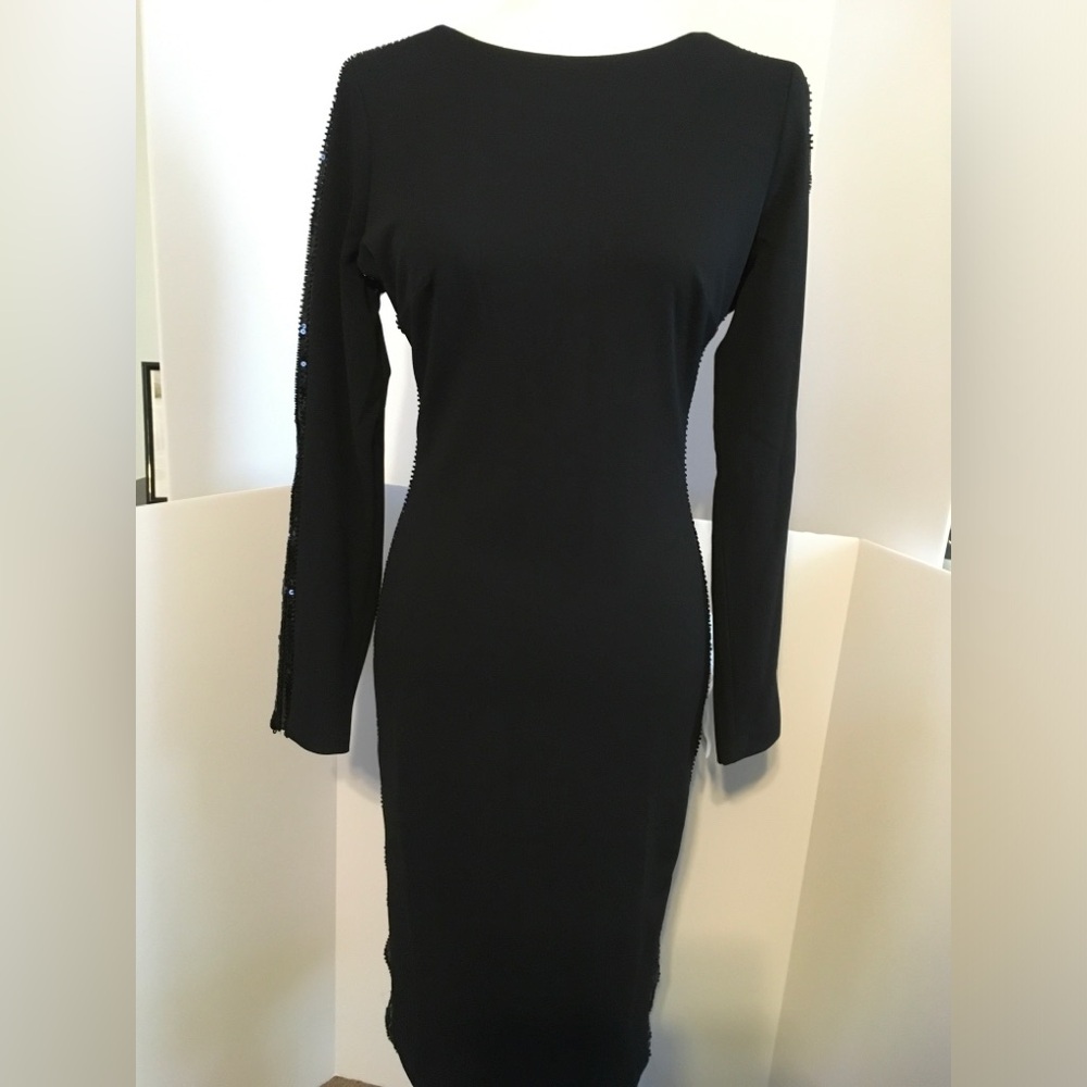 Dress the Population Black Long-Sleeve Bodycon Embellished Dress
